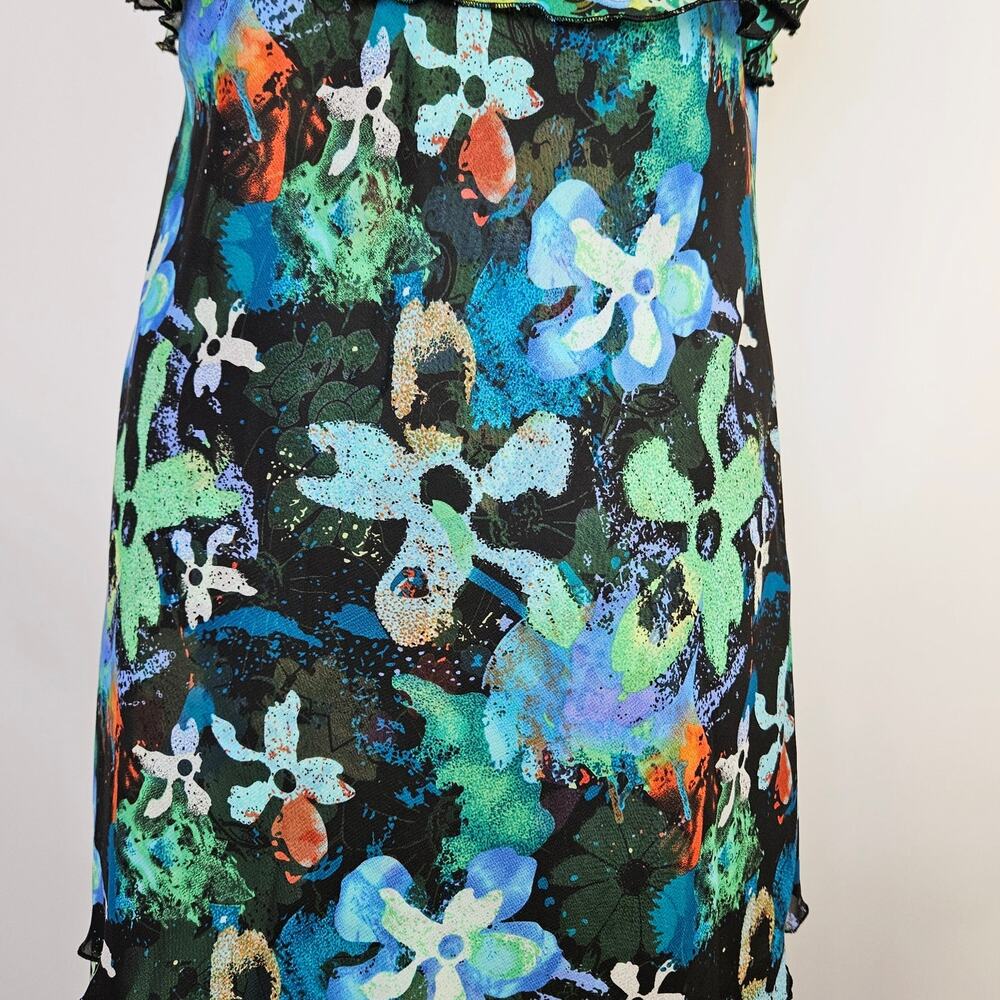 Thalia Sodi Dress Large Y2K Tropical Floral Ruffle Chiffon Fairycore Whimsigoth - Picture 11 of 14